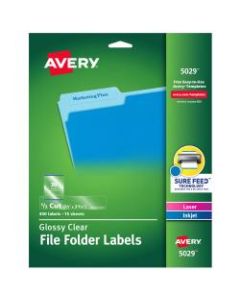 Avery File Folder Labels, Sure Feed(TM) Technology, Permanent Adhesive, Glossy Clear, 2/3in x 3-7/16in, 450 Labels (5029)