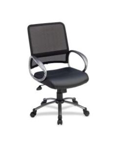 Lorell Mid-Back Mesh/Bonded Leather Task Chair, Black/Silver