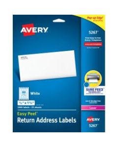 Avery Easy Peel Permanent Laser Address Labels, Return, 1/2in x 1 3/4in, FSC Certified, White, Pack Of 2,000