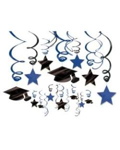Amscan School Colors Hanging Foil Swirl Graduation Decorations Kit, Bright Royal Blue, Pack Of 30 Pieces
