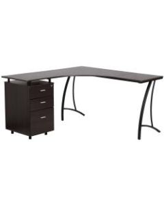 Flash Furniture Contemporary Laminate L-Shape Desk With 3-Drawer Pedestal, Walnut