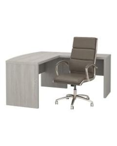 kathy ireland Office by Bush Business Furniture Echo L Shaped Bow Front Desk with High Back Chair, Gray Sand, Standard Delivery