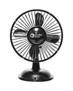 Comfort Zone CZ5USBBK Desk Fan - 4 Blades - 2 Speed - Oscillating, Quiet, USB Charging Port, Battery Operated - Black
