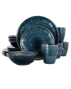 Elama 16-Piece Stoneware Dinnerware Set, Deep Sea Mozaic