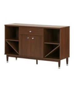 South Shore Olly Mid-Century Modern Sideboard Wine Cabinet, 7 Shelves, Walnut