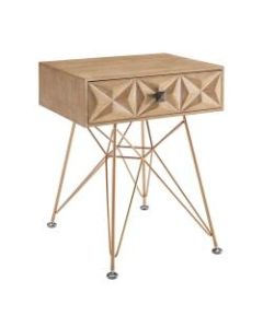 Linon Home Decor Products Monte 1-Drawer Accent Table, 23-7/16inH x 18-1/8inW x 14inD, Natural/Gold