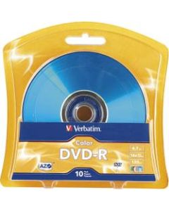 Verbatim AZO DVD-R 4.7GB 16X Vibrant Colors - 10pk Blister, Assorted - 120mm - 2 Hour Maximum Recording Time