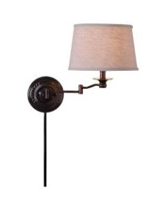 Kenroy Home Wall Lamp, 16inH x 14inW, Beige Shade/Bronze Base