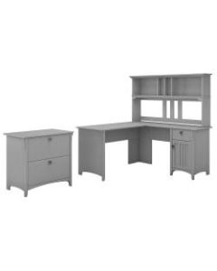 Bush Furniture Salinas 60inW L Shaped Desk with Hutch and Lateral File Cabinet, Cape Cod Gray, Standard Delivery