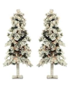 Fraser Hill Farm Snowy Alpine Trees With Clear Lights, 3ft, Set Of 2