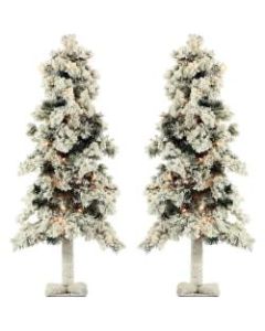 Fraser Hill Farm Snowy Alpine Trees With Clear Lights, 3ft, Set Of 2