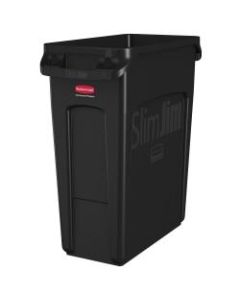 Rubbermaid Slim Jim Rectangular Polyethylene Vented Waste Receptacle, 16 Gallons, Black