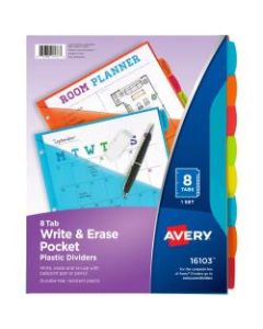 Avery Durable Write-On Plastic Dividers With Pockets, 8-1/2in x 11in, Multicolor Brights, Pack Of 8 Dividers