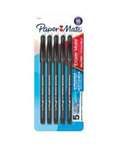 Paper Mate EraserMate Pens, Medium Point, 1.0 mm, Black Barrel, Black Ink, Pack Of 5