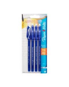 Paper Mate EraserMate Pens, Medium Point, 1.0 mm, Blue Barrel, Blue Ink, Pack Of 4