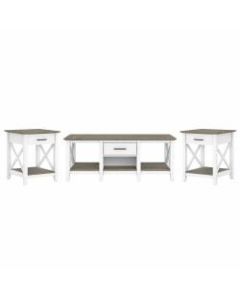 Bush Furniture Key West Coffee Table With Set Of 2 End Tables, Shiplap Gray/Pure White, Standard Delivery