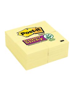 Post-it Super Sticky Notes, 3in x 3in, Canary Yellow, Pack Of 24 Pads