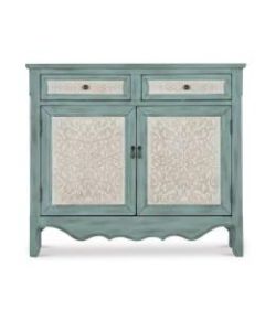 Powell Balfour 2-Door Console Table, 36inH x 40-1/4inW x 11inD, Blue/White