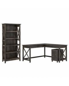 Bush Furniture Key West 60inW L-Shaped Desk With 2-Drawer Mobile File Cabinet And 5-Shelf Bookcase, Dark Gray Hickory, Standard Delivery