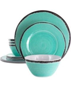 Elama Azul Banquet 12-Piece Dinnerware Set, Turquoise