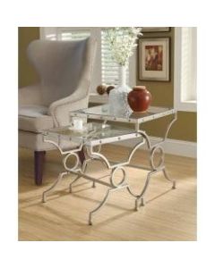 Monarch Specialties 2-Piece Nesting Table Set With Glass Top, Square, Silver Base