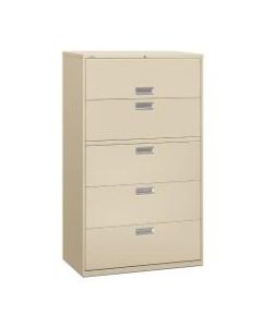 HON Brigade 600 42inW Lateral 5-Drawer File Cabinet, Metal, Putty