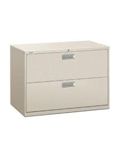 HON Brigade 600 42inW Lateral 2-Drawer File Cabinet, Metal, Light Gray