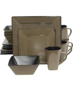 Gibson Kiesling Taupe 16 pc DW Set - Dinner Plate, Dessert Plate, Soup Bowl, Mug - Stoneware - Dishwasher Safe - Microwave Safe - Taupe - Glazed