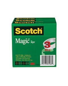 Scotch Magic 810 Invisible Tape, 1in x 2,592in, Clear, Pack Of 3 Rolls