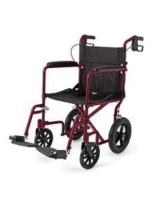 Medline Aluminum Transport Chair, 12in Wheels, Red