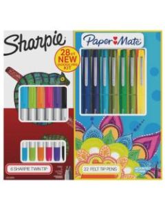 Sharpie Twin Tip Permanent Marker And Paper Mate Flair Felt Tip Pen Doodling Kit, Multicolor