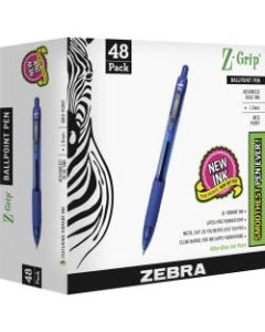 Zebra Z-Grip Retractable Ballpoint Pens, Medium Point, 1.0mm, Clear/Blue, Pack of 48 Pens