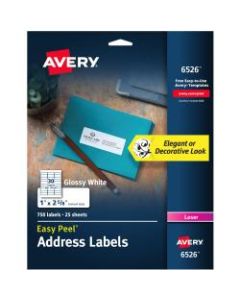 Avery Glossy Permanent Labels, 6526, Mailing, 1in x 2 5/8in, White, Pack Of 750