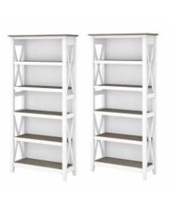 Bush Furniture Key West 5-Shelf Bookcase Set, Shiplap Gray/Pure White, Standard Delivery