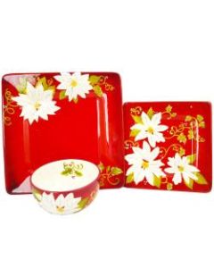 Gibson Laurie Gates Pleasant Poinsettia 12-Piece Dinnerware Set, Red
