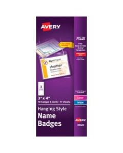 Avery Hanging Name Badge Kit, 3in x 4in, Box Of 50