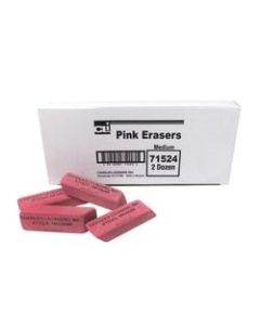 Charles Leonard Natural Rubber Wedge Erasers, Medium, Pink, 12 Erasers Per Box, Pack Of 3 Boxes