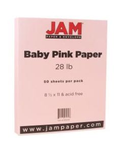 JAM Paper Printer Paper, Letter Size (8 1/2in x 11in), 28 Lb, Baby Pink, Ream Of 50 Sheets