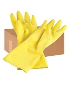 Tradex International Flock-Lined Latex General Purpose Gloves, Small, Yellow, 24 Per Pack, Case Of 12 Packs