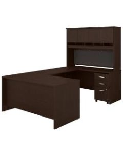 Bush Business Furniture Components 60inW U-Shaped Desk With Hutch And Mobile File Cabinet, Mocha Cherry, Premium Installation