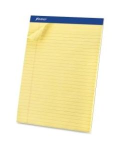 Ampad Basic Micro Perforated Writing Pads, 50 Sheets, Stapled, Wide Ruled, 8 1/2in x 11 1/2in, Canary Yellow, Pack Of 12