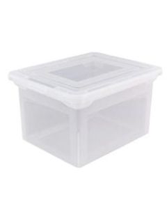 Office Depot Brand File Tote With Snap Lid And Built In Handles, Letter/Legal Size, 18in x 14 1/4in x 10-7/8in, Clear
