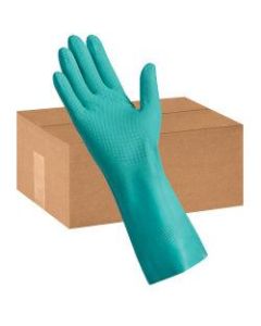 Tradex International Flock-Lined Nitrile General Purpose Gloves, Medium, Green, 24 Per Pack, Case Of 12 Packs