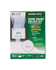 C-Line 92443 Specialty Name Badge Holder Kits, Rectangular, 4in x 3in, Clear, 50 Per Box