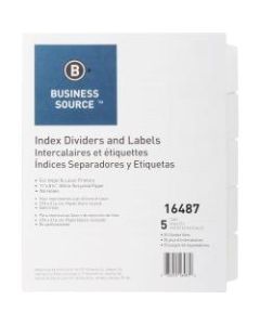 Business Source Un-punched Index Dividers Set - 5 x Divider(s) - Blank Tab(s) - 5 Tab(s)/Set - White Divider - White Tab(s) - 25 / Box
