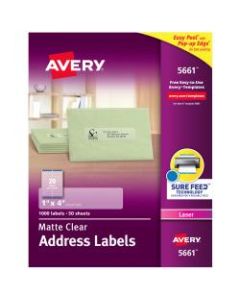 Avery Easy Peel Permanent Laser Address Labels, 5661, 1in x 4in, Clear, Pack Of 1,000