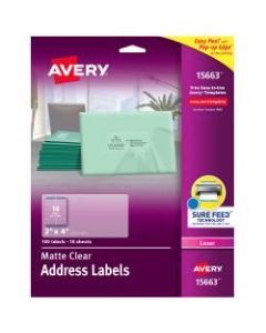 Avery Easy Peel Permanent Laser Address Labels, 15663, 2in x 4in, Clear, Pack Of 100