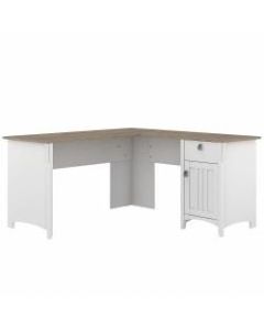 Bush Furniture Salinas 60inW L Shaped Desk with Storage, Shiplap Gray/Pure White, Standard Delivery