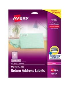 Avery Easy Peel Permanent Laser Address Labels, Return, 15667, 1/2in x 1 3/4in, Matte Clear, Pack Of 800