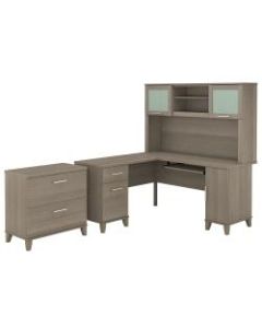 Bush Furniture Somerset L Shaped Desk With Hutch And Lateral File Cabinet, 60inW, Ash Gray, Standard Delivery